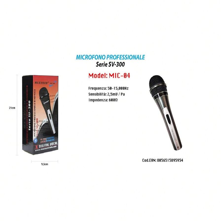 OISE ART STORE Microfono Dinamico Unidirezionale 18cm Cavo 2mt Xlr-jack On/off Karaoke Maxtech Mic-04 - - Multicolore - Visualizzare 1