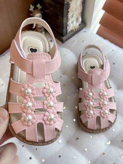 2026 New Girls Pearl Flower PU Leather Low-Top Casual Shoes, Non-Slip Sole, Hook And Loop Closure, Soft & Breathable Design, Suitable For School, Picnic, Shopping Mall And Other Occasions