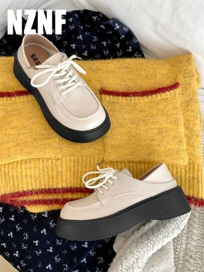 NZNF 2026春秋新款系带厚底休闲鞋，英伦风厚底女鞋