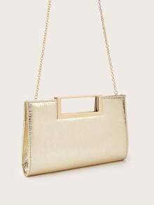 AIBBYDAR Women's Evening Bag, Handbag, Metal Handle, Fashion, Minimalist, Gold, Glossy, Suitable For Evening Gowns, Portable Cosmetic Bag, Small Square Bag, Detachable Shoulder Strap, Ball, Party, Wedding Season, Holiday Gathering - 金色 - 查看 7