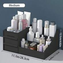 Handy Desktop Makeup Organizer With Drawers – Space-Saving Cosmetic Storage For Daily Skincare & Toiletries (Black) - 黑色 - 查看 3