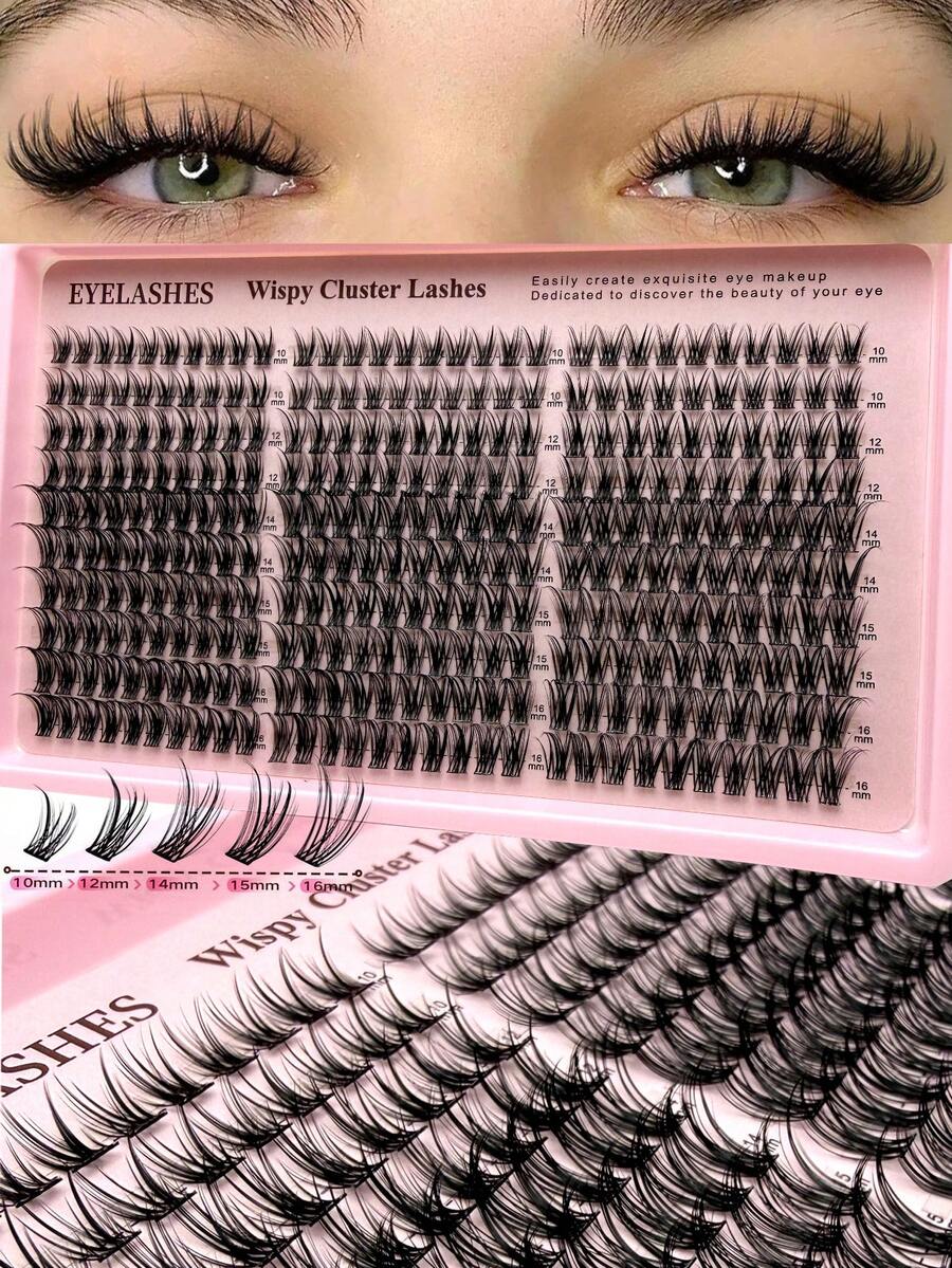10-16mm Natural Curly Eyelash Clusters, DIY Eyelash Extension For Personal Use, Beauty Salons And Home Makeup - Daily Makeup, Lightweight Band, Beauty Enthusiasts Eyelash Clusters, Extend 300 Pieces C/D Curl Personal Eyelash Clusters, Natural Soft Eyelash DIY Extension, False Eyelashes - 黑色 - 查看 1