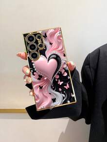 1个6D电镀黑色TPU心形元素个性化时尚爱心图案防震手机壳，兼容 17/16e/15/14/13/12/11/7/8/XR/XS/Plus/Pro/Pro Max/Mini/Air，Galaxy A51 4G/A52/A52s 5G/S23 Ultra/A13 4G/A12/S22 Ultra，A98，Galaxy A56/A04E/A05S/A34/S25 Ultra 5G，Note 13，Galaxy A14/A32 4G - 彩色 - 查看 1