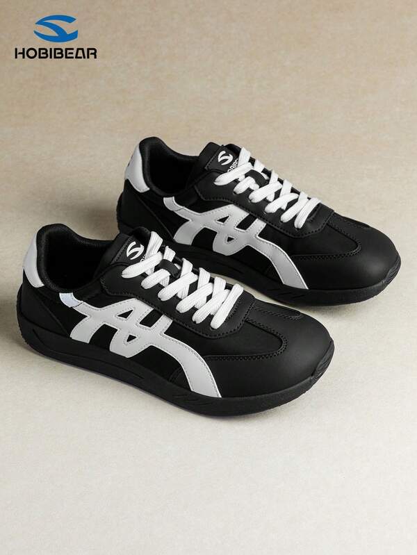 HOBIBEAR زوج من أحذية المدربات النسائية المنفذة بشبكة تهوية، أحذية تدريب خارجية مريحة بعرض خاص، مع نعل مطاطي مانع للانزلاق، أحذية تدريب غير مقيدة، أحذية تنزه، تصميم بلوكات، تصميم بسيط، متعددة الاستخدامات لجميع الفصول