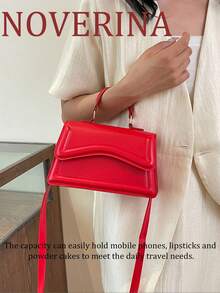 Minimalist Flap Square Bag Neon Red Funky,New Fashion Women Red Solid Color PU Leather Small Square Handbag, Simple And Stylish, Suitable For Going Out, Versatile And With Detachable And Adjustable Shoulder Strap,Vibrant Red Structured Top Handle Crossbody Bag For Women, Modern Wavy Stitch Detail Faux Leather Shoulder Purse With Detachable Strap & Secure Closure, Stylish Statement Handbag For Date Night/Party/Brunch Outfits, Bold Color Compact Satchel, US-Based Fast Delivery - Đỏ - Xem 8