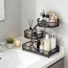 1pc Lightweight No-Installation Metal Makeup Organizer Rack, Suitable For Vanity And Bathroom Countertop - Great For Storing Lipsticks, Skincare Products, Etc., Countertop Storage Rack | Modern Aesthetic | Durable Metal Rack, Bathroom Organizer - Black - View 6