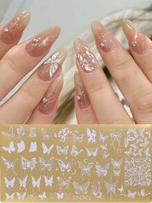 1/2PCS Butterfly Shaped Nail Template, Flower Butterfly Wing Star Pattern Nail Hot Stamping Plate, Essential DIY Nail Template Transfer Mold For Nail Salons - Gold - View 8