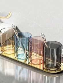 1个极简漱口杯，创意透明杯，情侣牙刷杯，加厚家用杯，麦秸杯，塑料漱口杯，漱口水杯，现代彩色杯，INS风杯，300毫升 - 多色 - 查看 6