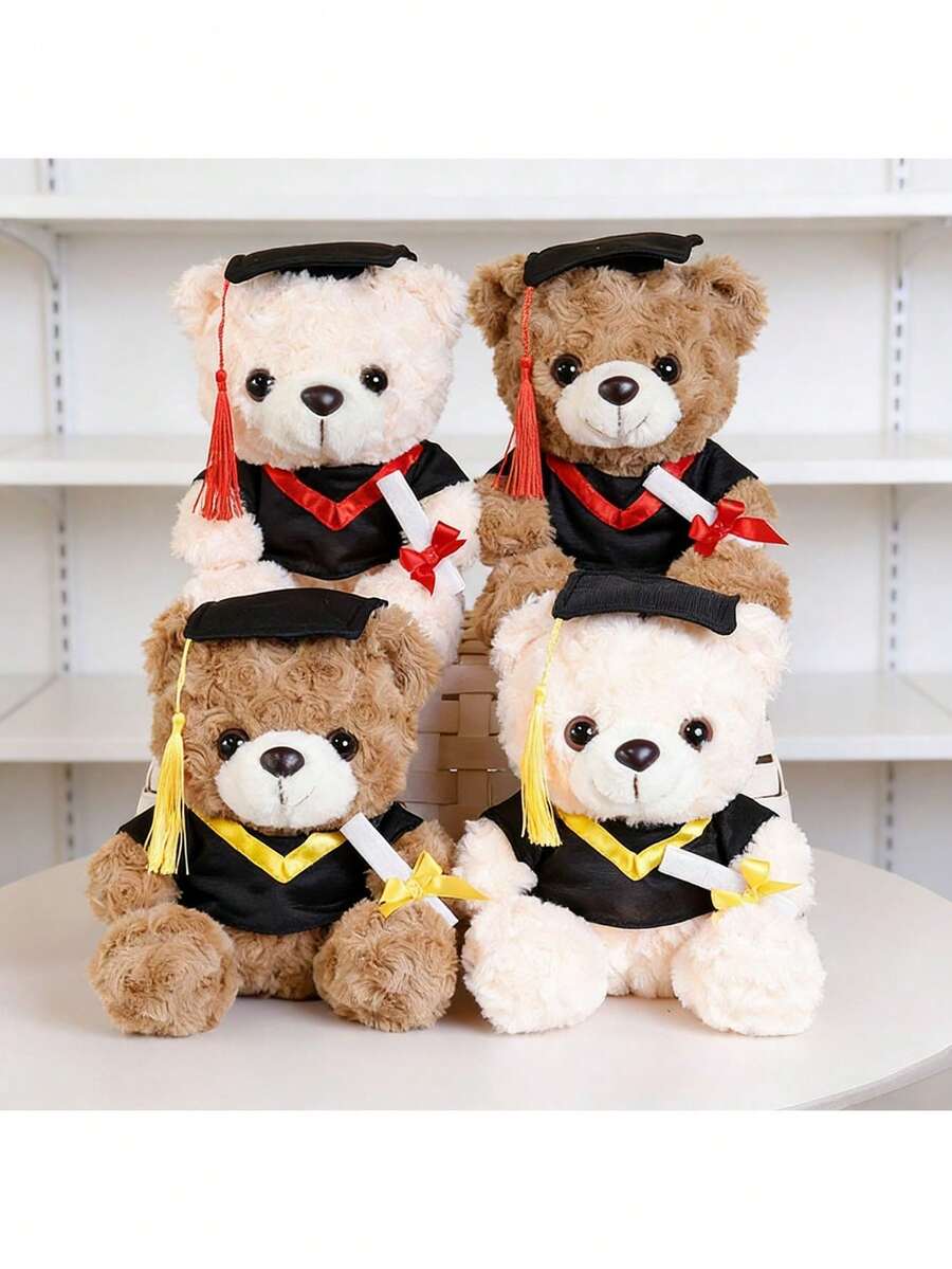 9.84 Inch Mini Graduation Bear Plush Doll With Doctoral Cap, Teddy Bear Doll Suitable For Graduation Season, Halloween, Thanksgiving, New Year, Valentine's Day, Mother's Day, Carnival Gifts, Outdoor Holiday Decor For Living Room, Sofa, Bedroom, Car, Children's Party Favors