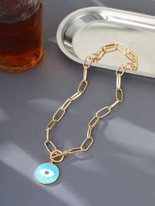 1pc Versatile Blue Devil's Eye Pendant Necklace, Suitable For Women's Daily And Holiday Wear (Random Chain Clasp And Bead Count) - Yellow Gold - View 6