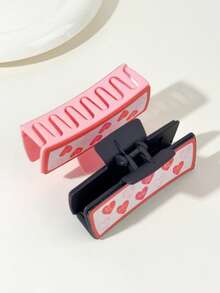1pc Valentine's Day Women's Elegant Versatile Heart Print Square Big Claw Clip Hair Accessory - Multicolor - View 3