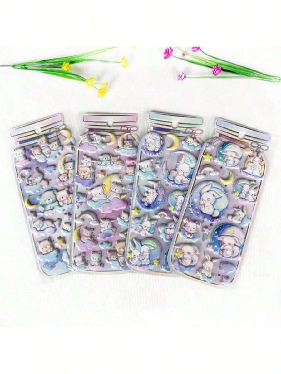 3D Schaumstoff Aufkleber, süßer Kaninchen Mond Cartoon, dicke aufgeblähte Aufkleber geeignet für Handwerk, DIY, Handyhülle, Notizbuch Dekoration