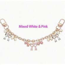 1/2Pcs Black Pink Bow Purse Chain Charm Bow Bag Charm Chain Bow Chain Strap Replacement Alloy Bag Extender Chain With Enamel Pink Bowknot Charms Handle Extender Decorative Bag Chains For Wallets Handbags - 彩色 - 查看 13
