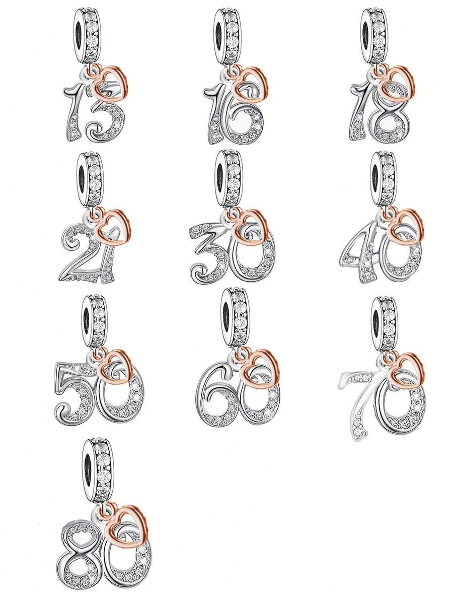 925 Sterling Silver Minimalist Heart Shaped Numeric Pendant, Unisex Birthday Gift - Silver - View 1