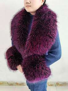 3pc  Fabric    Elegant    None    Fur Collar And Cuffs  Autumn And Winter - 中紫紅色 - 查看 2