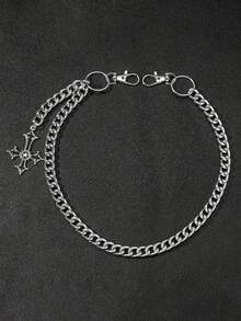 1 chiếc mặt dây chuyền hình thánh giá bằng kim loại phong cách Punk Hip Hop, dây đeo quần hình tròn thời trang đa năng. - Bạc - Xem 14