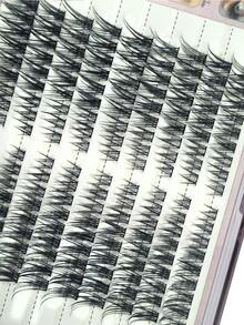 162pcs Of C-Curl Diy Cluster Lashes Double-Ended Glue Included Cat Eye Lashes Eye End Extension Cross-Shaped Slender And Soft Looks Natural And Easy To Wear Suitable For Those Who Love Beauty - Black - View 4