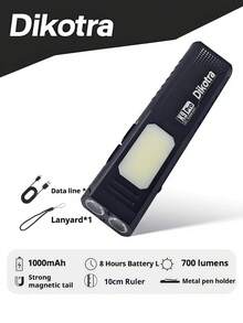 DIKOTRA K9 Pro Rechargeable EDC Flashlight, 700 Lumens USB-C LED Torch With COB Floodlight, 7 Modes, Dual Switch, Magnetic Base, Women Self-Defense & Safety Alarm, Pocket Clip For Camping, Hiking, Repair, Emergency - K9Pro-Black - 查看 10