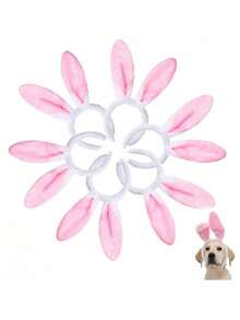 1个柔软蓬松的粉色兔子耳朵发箍，可爱适合复活节庆祝活动和主题派对，毛绒兔子耳朵发箍，复活节主题派对头饰，绒球耳朵发箍 - 彩色 - 查看 5