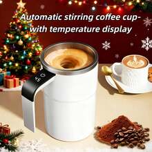 1个带温度显示自动搅拌的磁吸式咖啡杯，带温度显示，旅行杯，适用于牛奶、巧克力、摩卡、咖啡、蛋白粉等饮品的混合，情侣杯 - 彩色 - 查看 1