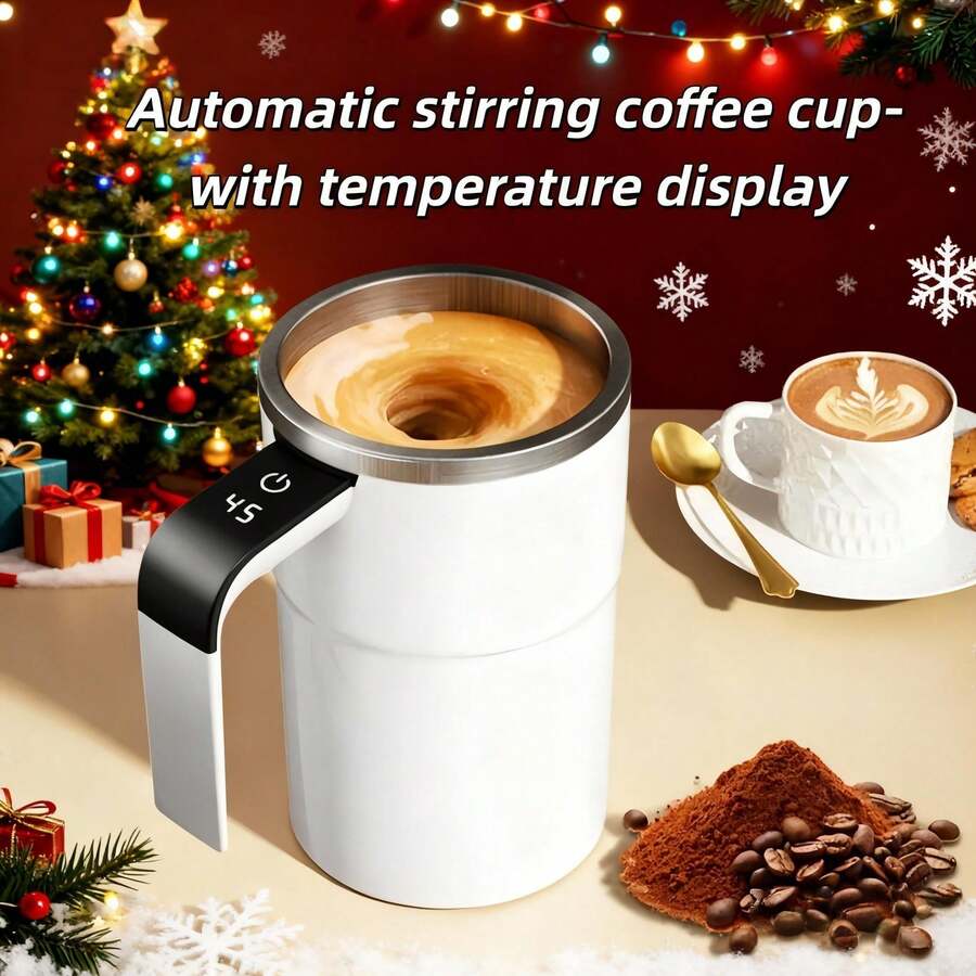 1个带温度显示自动搅拌的磁吸式咖啡杯，带温度显示，旅行杯，适用于牛奶、巧克力、摩卡、咖啡、蛋白粉等饮品的混合，情侣杯 - 彩色 - 查看 1