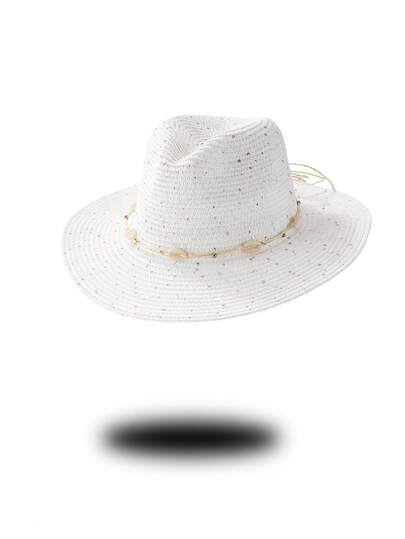 1顶纯色波西米亚风亮片装饰草帽，男女皆宜，四季皆可佩戴。