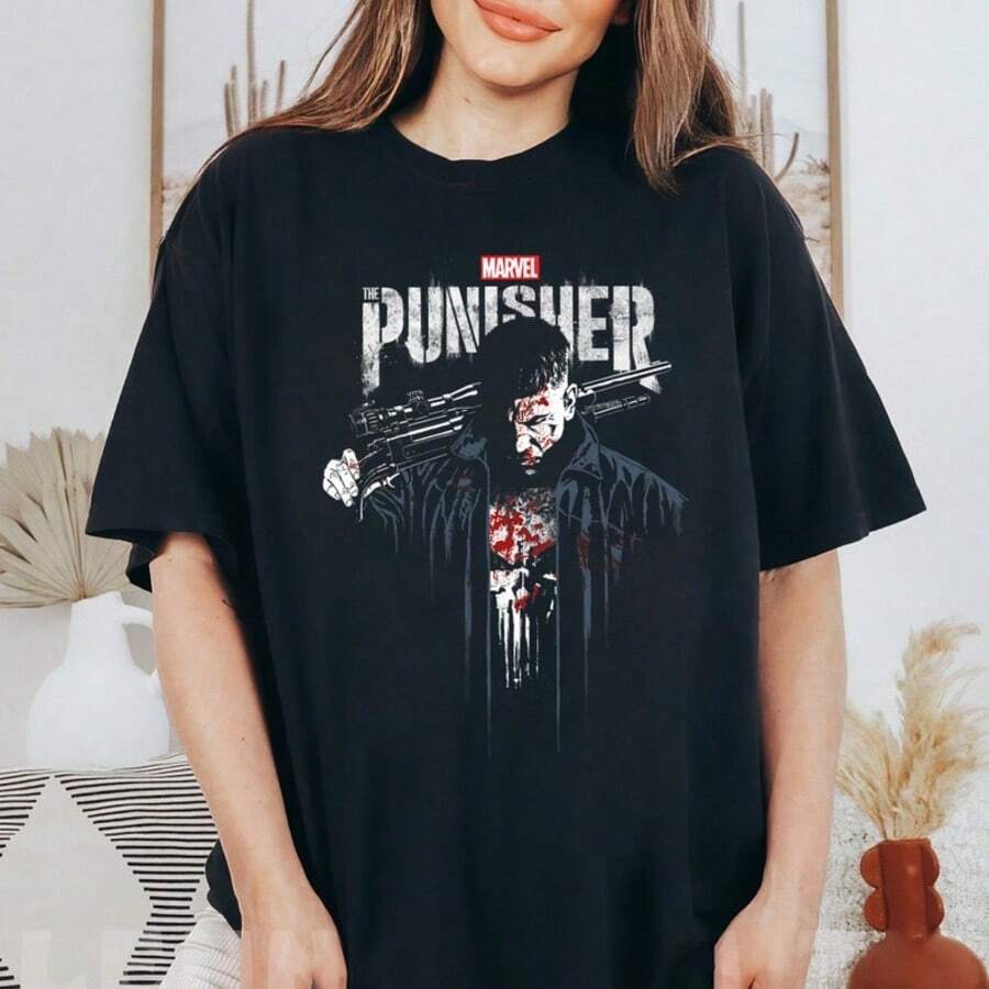 MarvelThe Punisher Frank Castle Vigilante T-Shirt, Disneyland Family Matching Shirt, Magic Kingdom - 黑色 - 查看 1