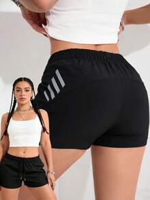 Women's Outdoor Casual Shorts, Fashionable Print, Butt-Lifting Design, Comfortable & Skin-Friendly, Bermuda Shorts, Suitable For Outdoor Sports And Casual Wear - Black - View 6