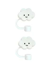 1/2个可爱云朵造型吸管防尘套，适用于学校、家庭、办公室等场所 - 白色 - 查看 6