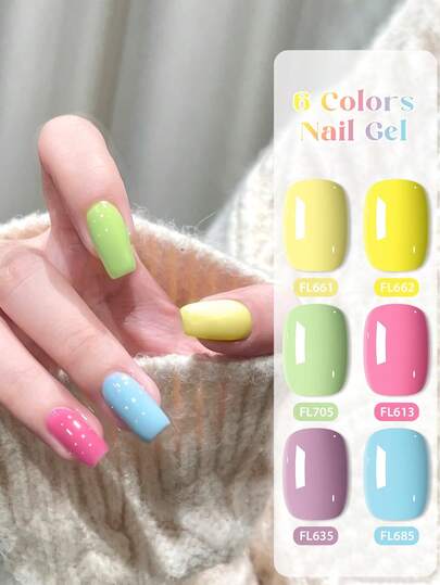 6pcs FOUR LILY 10ml Macaron Nail Gel Polish Set, Spring Colors Include Pink, Yellow, Green, Beautiful Shades Of Semi-Permanent Nail Art Lacquer