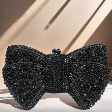 Luxury Women Pink Bowknot Clutch Bags Stone Evening Bags Bridal Rhinestone Handbags Wedding Clutches Bags Dinner Minaudiere Purse - 黑色 - 查看 1