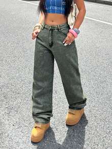 Women's Casual Light-Washed Wide-Leg Jeans, Suitable For Daily Wear Spring - Retro Blue - View 5