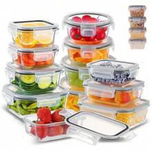 32-Piece Glass Food Storage Containers (16 Glass Bowls + 16 Lids) With Upgraded Snap Locking Lids – Airtight Lunch Containers, Suitable For Microwave/Oven/Refrigerator/Dishwasher (Black) - 黑色 - 查看 1