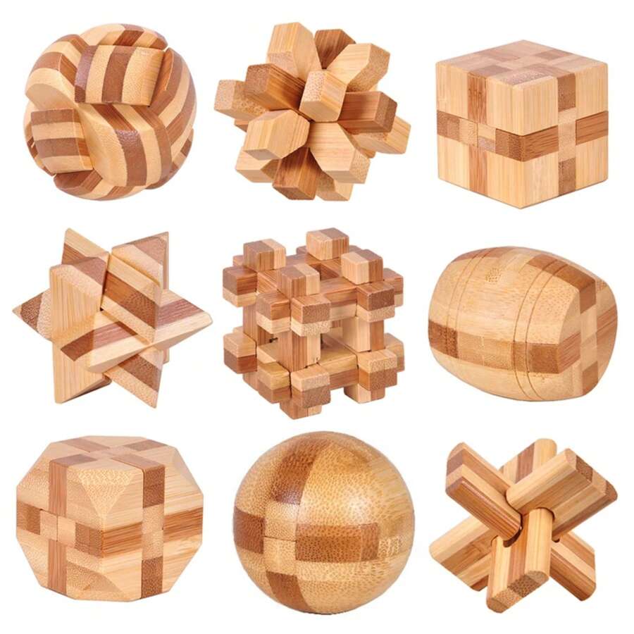 Juguetes educativos de madera de bambú para niños, rompecabezas 3D, juego para adultos, desbloqueo, juguetes Montessori para niños, niñas, niños, regalo, 1 unidad, 4,5x4,5x4,5 YCJX - Octágono - Ver 1