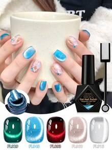 6瓶装 FOUR LILY 10ml 果冻月光磁性凝胶指甲油，红色、粉色、蓝色可卸 UV LED 猫眼美甲凝胶，适用于美甲和指甲护理 - 彩色 - 查看 1