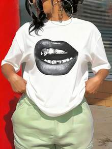 Women's Summer Casual Personalized Printed Pattern Round Neck T-Shirt Fashionable And Versatile. Summer Tops White Top Pink Top