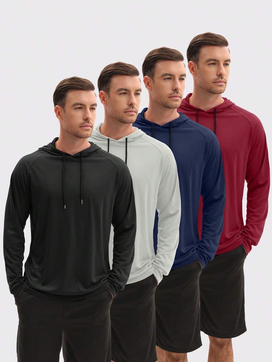 HOPLYNN Four Men's Drawstring Hooded Sun-Protective Jackets, Quick-Drying And Breathable Sports Sun Protection Clothing, Suitable For Cycling, Hiking, Fishing, Etc. - Multicolor - View 1
