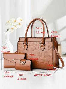 Bộ 3 túi xách thời trang họa tiết da cá sấu thanh lịch, túi đeo vai đa năng dung tích lớn, thiết kế thời trang, túi vuông nhỏ thời trang mới dành cho nữ, túi đeo vai/đeo chéo nhiều lớp đa năng dung tích lớn, thích hợp làm quà tặng ngày Valentine, du lịch, mua sắm, túi tote đeo vai/đeo chéo phối màu thời trang mới dành cho nữ, túi đeo vai/đeo chéo dung tích lớn phong cách thường ngày. - màu nâu - Xem 2