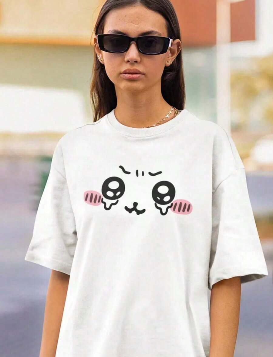 Shirt, Tee, Graphic Illustration Tshirt, Cute Anime Tshirt - 白色 8 - 查看 1