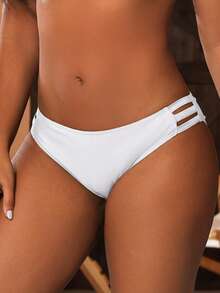 Nuevos fondos de bikini de unicolor con abertura lateral sexy para mujer, adecuados para usar en la playa, vacaciones, blanco - Blanco - Ver 3