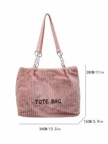 复古欧式时尚链条手提包，灯芯绒字母刺绣女士优雅单肩托特包 - 粉色 - 查看 2