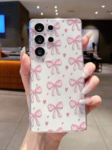 1 pieza Funda de teléfono suave y transparente de TPU con patrón de lazo y corazón rosa a la moda, anti-arañazos, anti-huellas dactilares, protección de la lente de la cámara, compatible con Samsung, Nothing, Pixel, INFINIX, Redmi - Multicolor - Ver 1