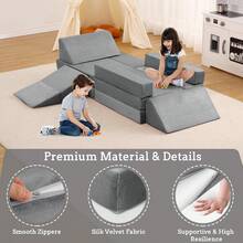 Sofá Infantil Modular de 12 Piezas con Piscina de Pelotas, Convertible para Niños y Niñas Creativos, Sofá de Juego Ideal para Sala de Juegos - Gris - Ver 4