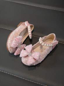 1 Pair Girls Princess Shoes, Rhinestone Flat Shoes For Children, Spring/Autumn - Pink - View 4