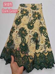 2026 Luxury African Nigerian Net LaceWater Soluble Fabric Green High Quality Mesh French Sequins Tulle Sewing Fabric For Wedding Party 1yard/5yard - A - View 6