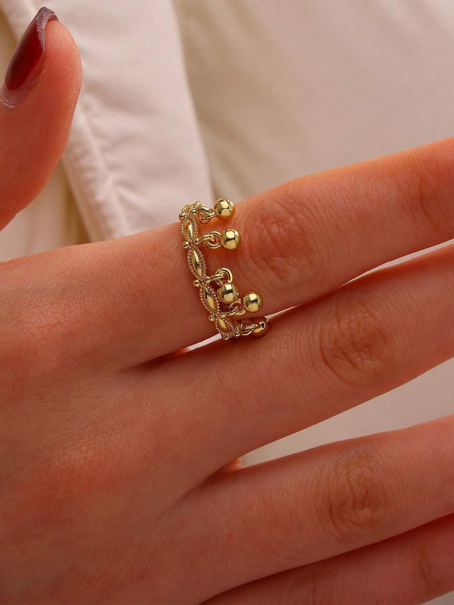 1Pc Vintage Devil Eye Bead Ring For Women Gold Color Stainless Steel Geometric Ring Hip Hop Party Jewelry Gift - Multicolor - View 1