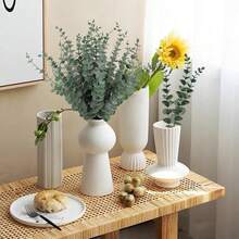 10支14.96英寸仿真绿色桉树枝，叶片逼真，可用于装饰花瓶、婚礼花束、家居装饰、情人节、礼品、毕业典礼等场合，仿真植物。 - 白綠色 - 查看 7