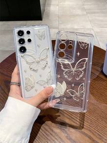 1pc Minimalist Butterfly & Star Pattern Transparent TPU Cushion Phone Case, Suitable As Holiday Gift Compatible With Apple, Galaxy S22/23/24/25/A05/A05S/A53/A54/A55 And Other Models, Anti-Drop Protection - Multicolor - View 5