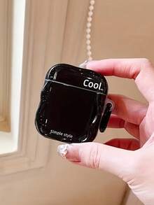 1pc Minimalist English Design Black Wireless Bluetooth Earphone Case Compatible With Apple 1/2/3/4, Pro, Pro2, Pro3 - Multicolor - View 5