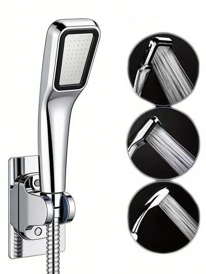300孔高压手持花洒，节水喷嘴采用多孔设计，壁挂式现代浴室花洒升级之选，耐用塑料结构，抛光表面，高效沐浴，时尚外观，方形简约风格，适用于家庭和酒店浴室，现代浴室和房车的必备配件，升级您的浴室，打造奢华沐浴体验，理想的礼品和浴室翻新之选。